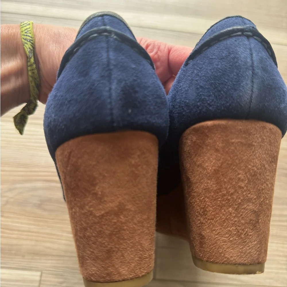 Pilcro and the Letterpress Navy Blue and Black Suede Leather Loafers